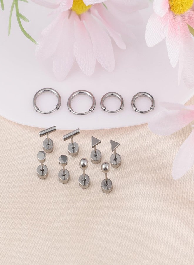 Staligue Titanium Earrings Set - 6 Pairs, Hypoallergenic, Silver - Image 3